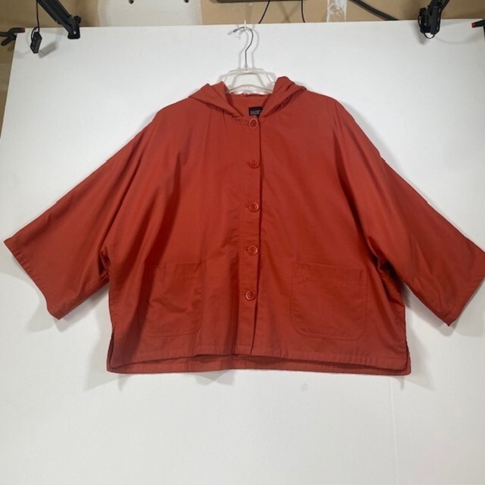 Eileen Fisher Nylon Hooded Fleece Lined Oversized Fit Jacket Tangelo Size Medium